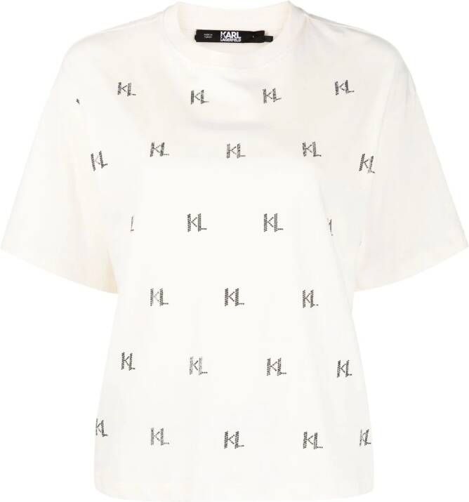 Karl Lagerfeld T-shirt met monogram Beige
