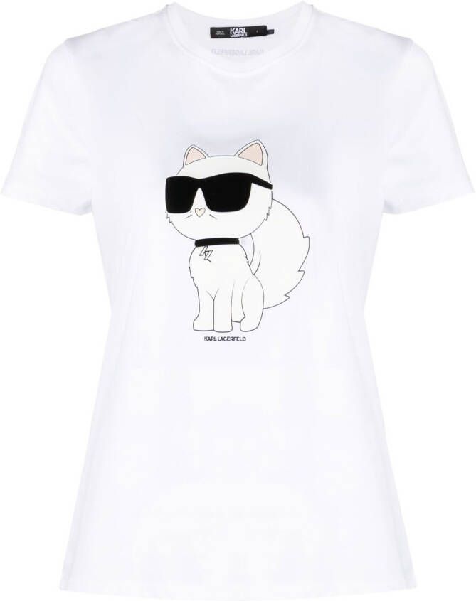 Karl Lagerfeld Ikonik Choupette T-shirt van biologisch katoen Wit