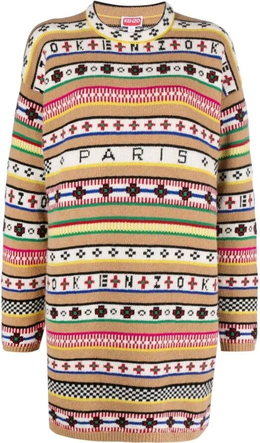 Kenzo Intarsia sweaterjurk Bruin