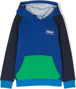 Kenzo Kids colour-block cotton hoodie Blauw