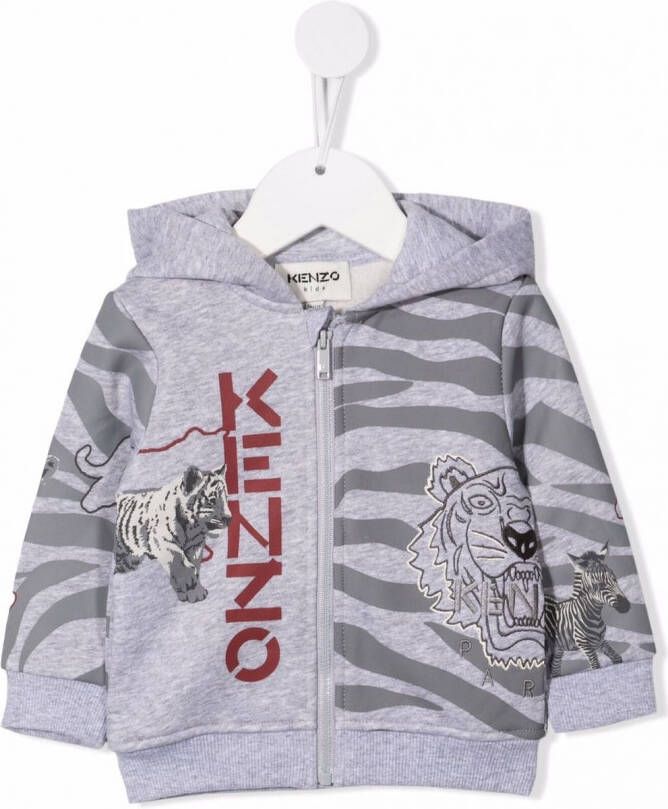 Kenzo Kids Hoodie met zebraprint kinderen Polyester katoen 12 maanden Grijs