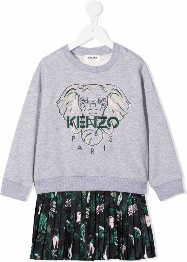Kenzo Kids Jurk met olifantprint Grijs