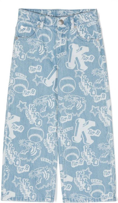 Kenzo Kids Jeans met geborduurd logo Blauw