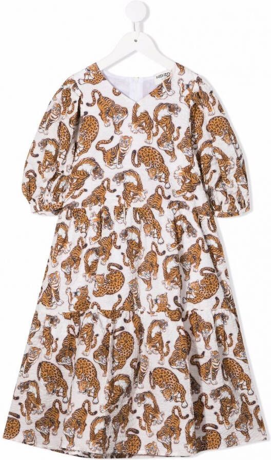Kenzo Kids Midi-jurk met dierenprint Beige