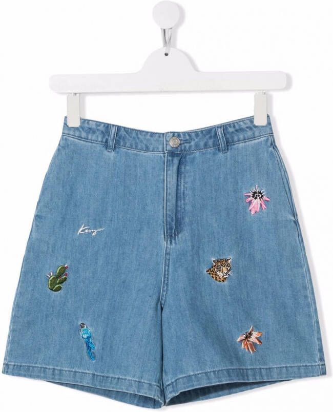 Kenzo Kids Spijkershorts met borduurwerk Blauw
