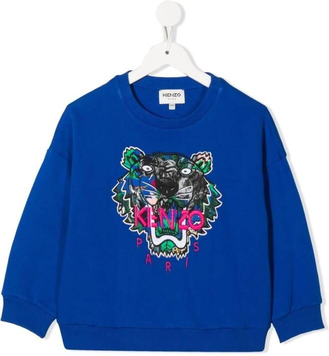 Kenzo Kids Sweater met geborduurde tijgerkop Blauw