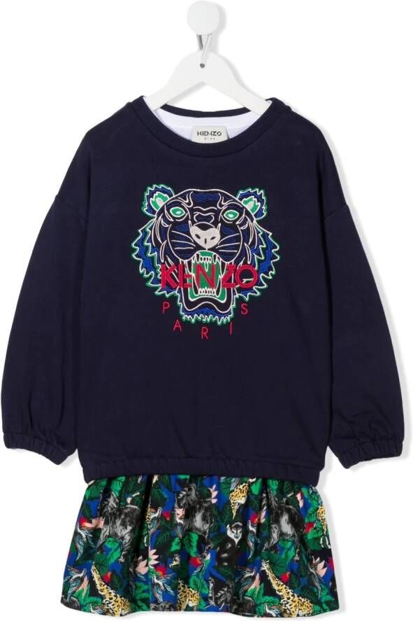 Kenzo Kids Sweaterjurk met geborduurd logo Blauw