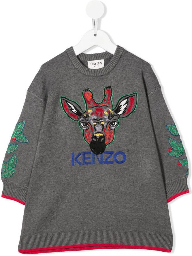 Kenzo Kids Sweaterjurk met geborduurd logo Grijs