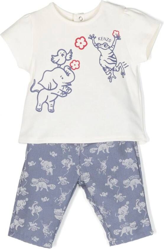 Kenzo Kids T-shirt en broek met print Wit