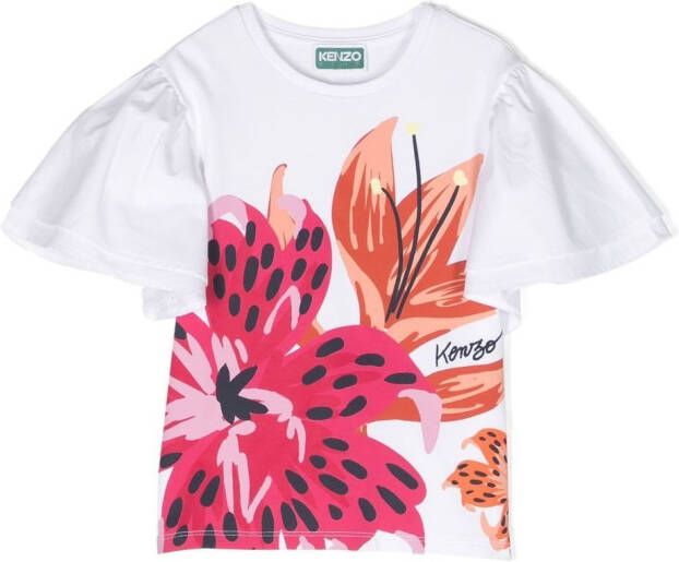 Kenzo Kids T-shirt met bloemenprint Wit