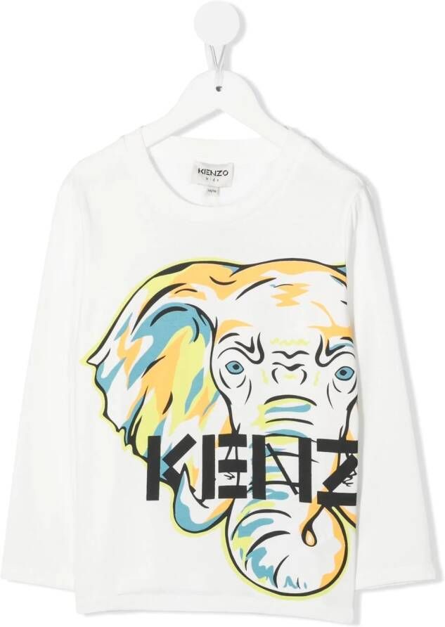 Kenzo Kids T-shirt met olifantenprint Wit