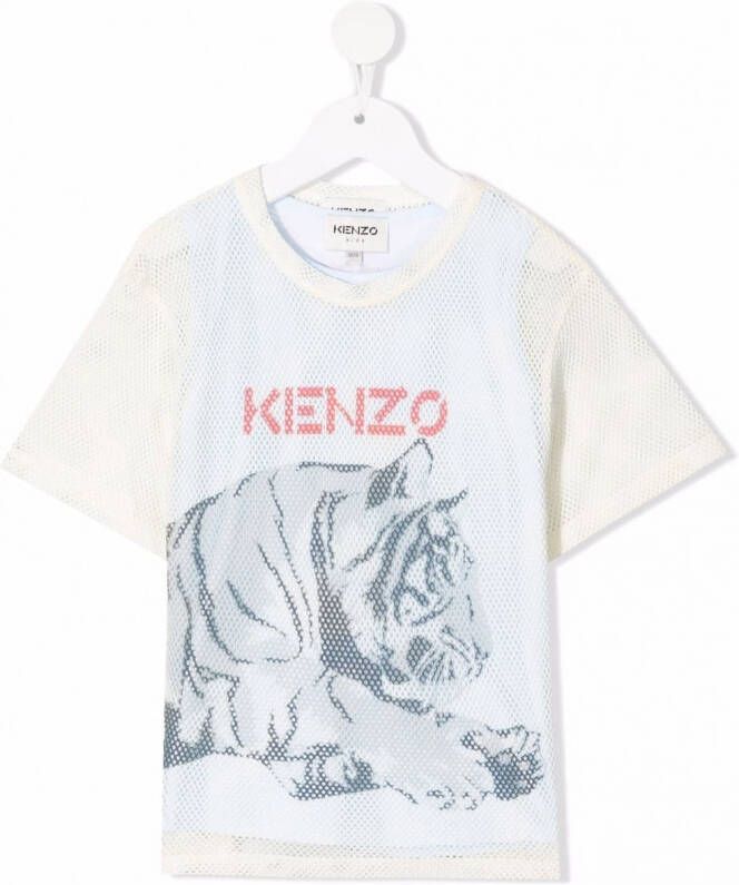 Kenzo Kids T-shirt met tijgerprint Beige