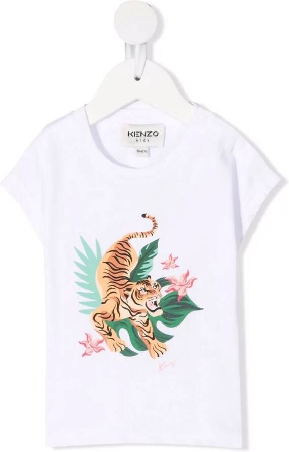 Kenzo Kids T-shirt met tijgerprint Wit