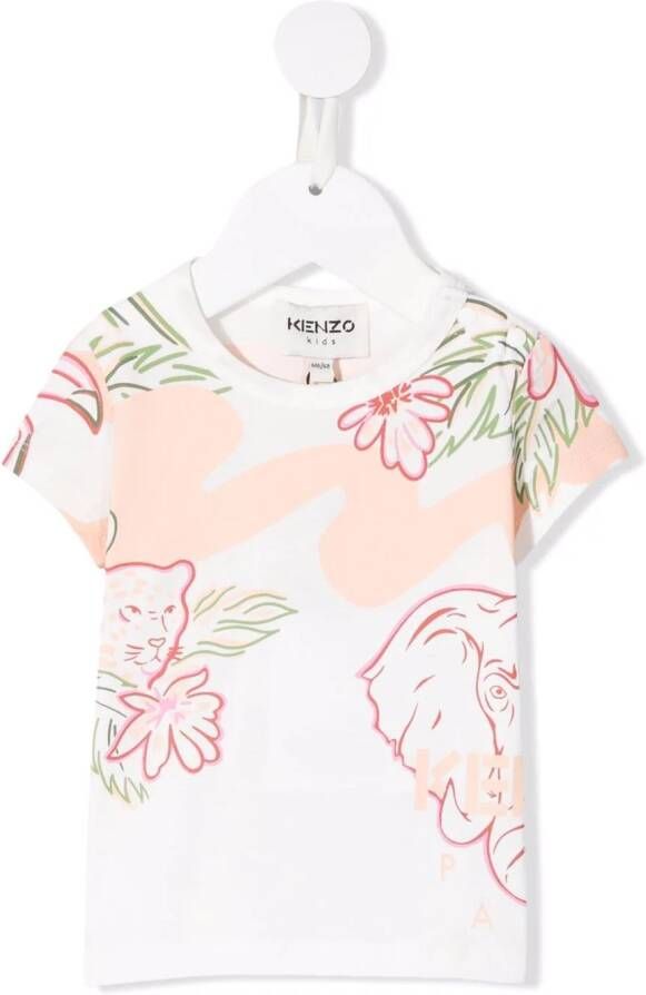 Kenzo Kids T-shirt met tropische print Beige