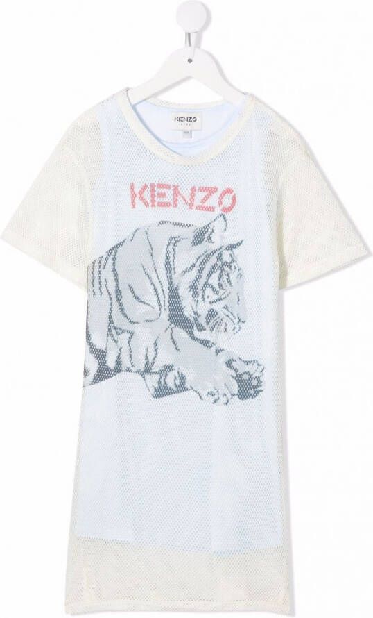 Kenzo Kids T-shirtjurk met tijgerprint Beige