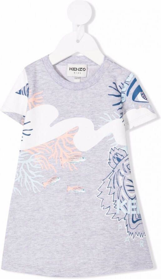 Kenzo Kids T-shirtjurk met tijgerprint Grijs