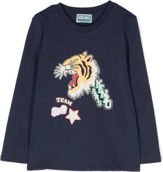 Kenzo Kids T-shirt met tijgerprint Blauw