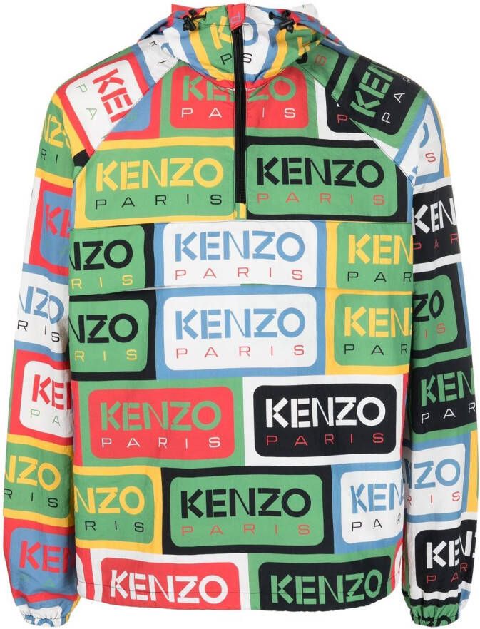 Kenzo Green Labels Half Zip Windbreaker Groen
