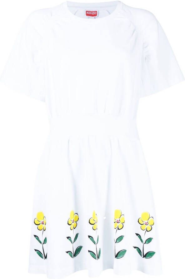 Kenzo Midi-jurk met bloemenprint Wit