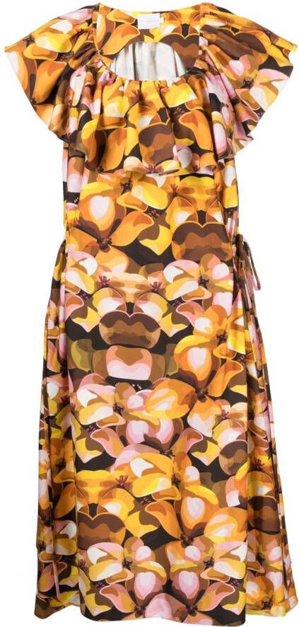 Kika Vargas Midi-jurk met bloemenprint Bruin