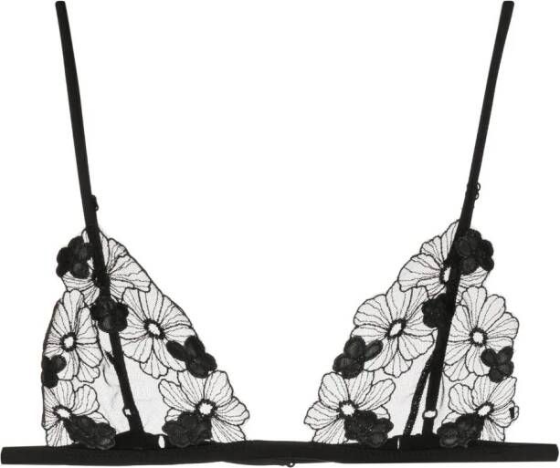 Kiki de Montparnasse floral-embroidered triangle-cup bra Zwart