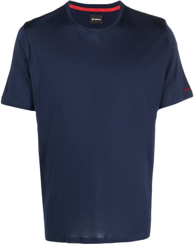 Kiton embroidered-logo cotton T-shirt Blauw