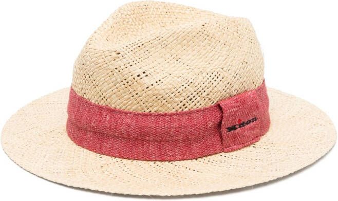 Kiton Fedora hoed met geborduurd logo Beige