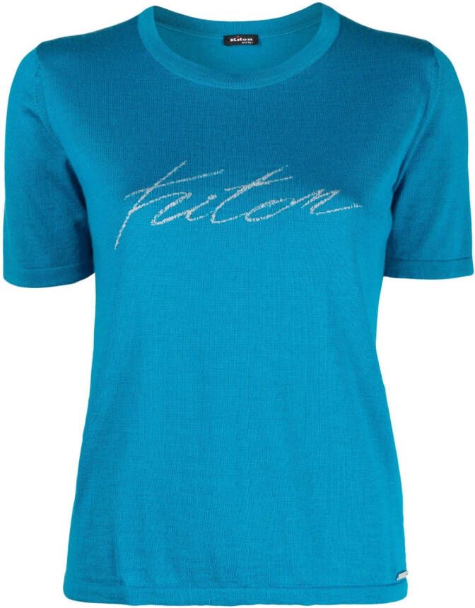 Kiton T-shirt met jacquard logo Blauw