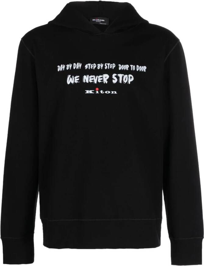 Kiton Hoodie met tekst Zwart
