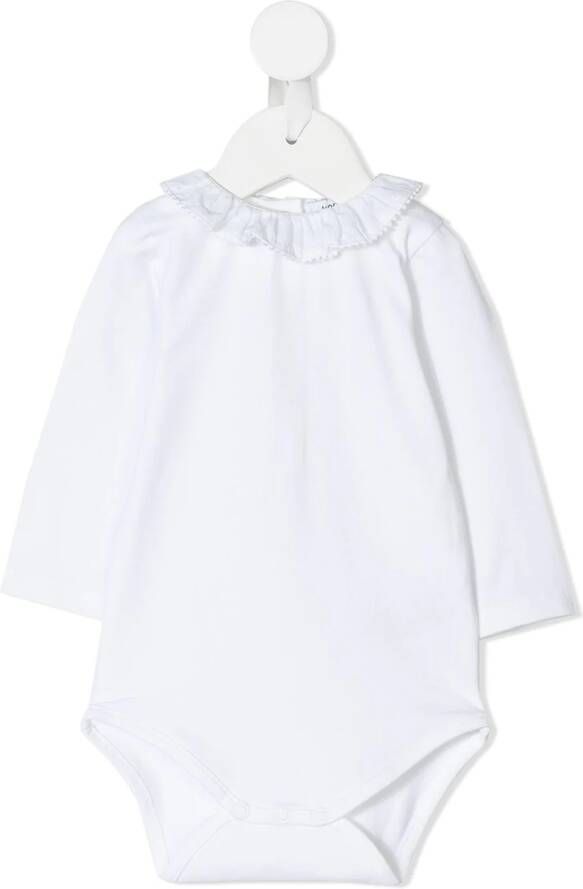 Knot bodysuit met ruches kraag Wit