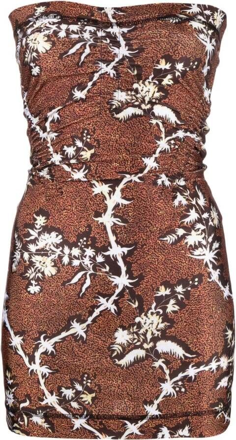 KNWLS Mini-jurk met bloemenprint Bruin