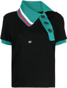 Kolor striped-edge asymmetric polo shirt Zwart