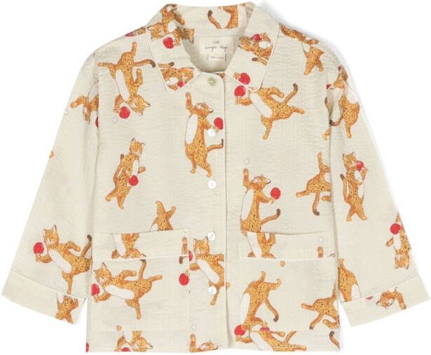 Konges Sløjd Overhemd met kattenprint Beige