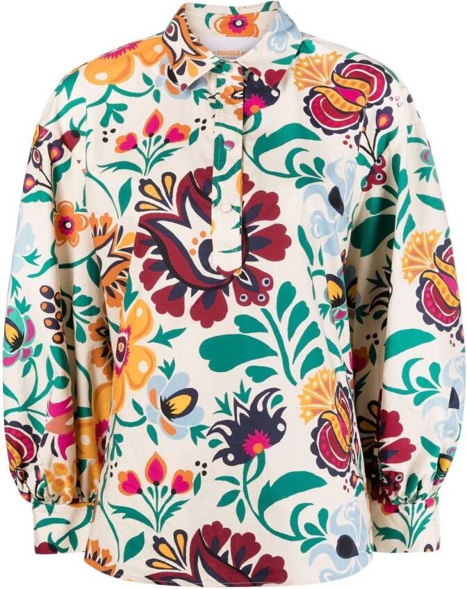 La DoubleJ Blouse met bloemenprint Beige