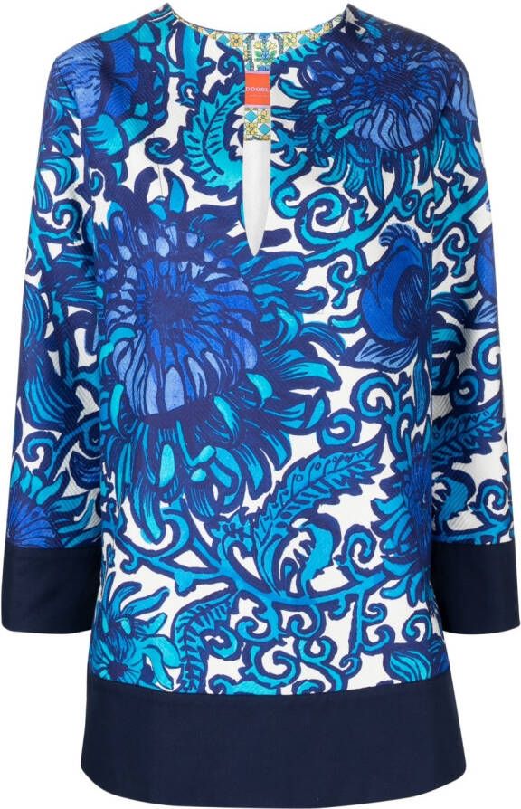 La DoubleJ Mini-jurk met bloemenprint Blauw