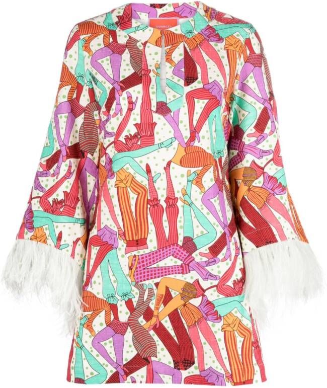 La DoubleJ Mini-jurk met veren afwerking Beige