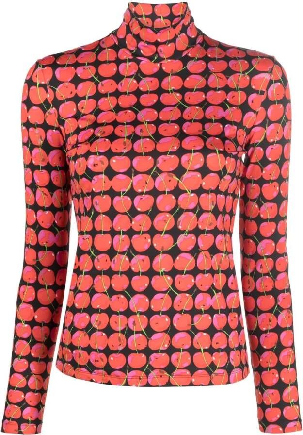 La DoubleJ Top met kersenprint Zwart