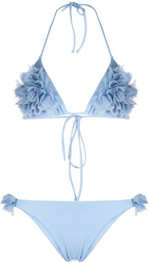 La Reveche Bikini met bloemenapplicatie Blauw