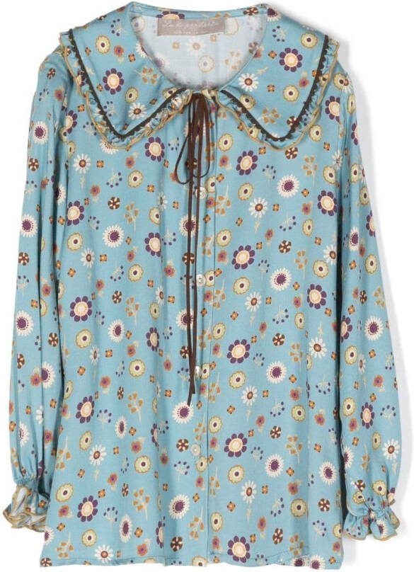 La Stupenderia Blouse met bloe print Blauw