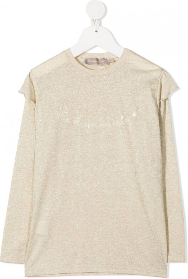 La Stupenderia Top met geborduurd logo Beige