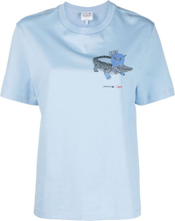 Lacoste x Netflix Bridgerton katoenen T-shirt Blauw
