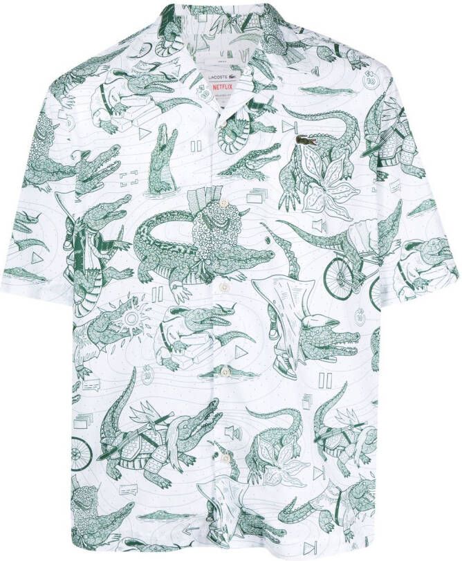 Lacoste x Netflix T-shirt met krokodillenprint Wit
