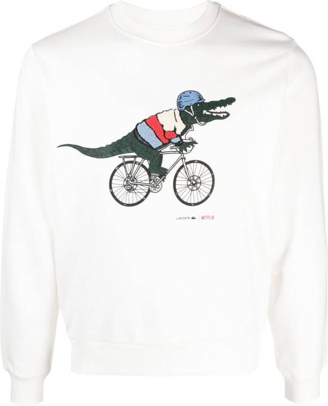 Lacoste x Netflix sweater met logoprint Wit