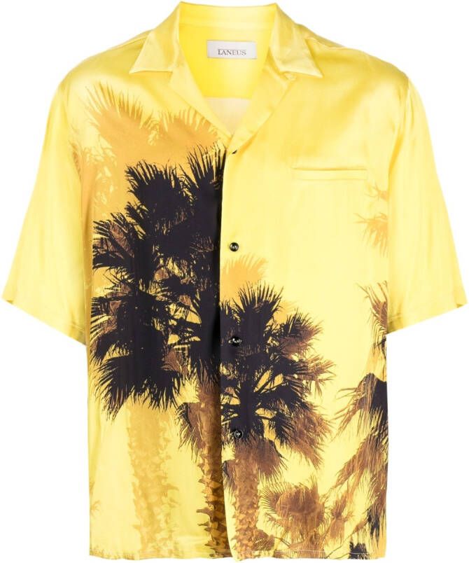 Laneus Overhemd met palmboomprint Geel