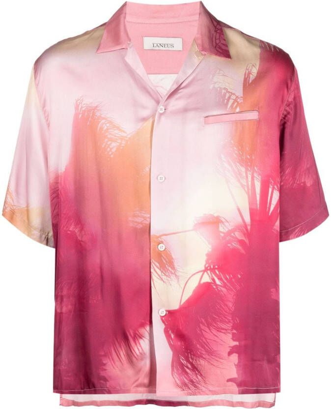 Laneus Overhemd met palmboomprint Roze