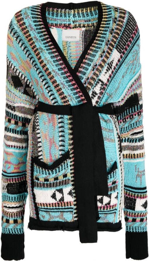 Laneus patterned intarsia-knit cardigan Zwart