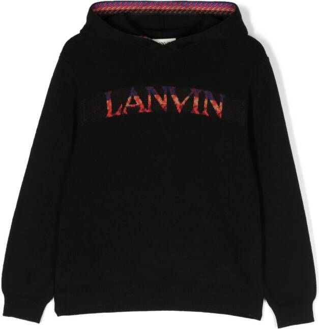 Lanvin Enfant Hoodie met geborduurd logo Zwart