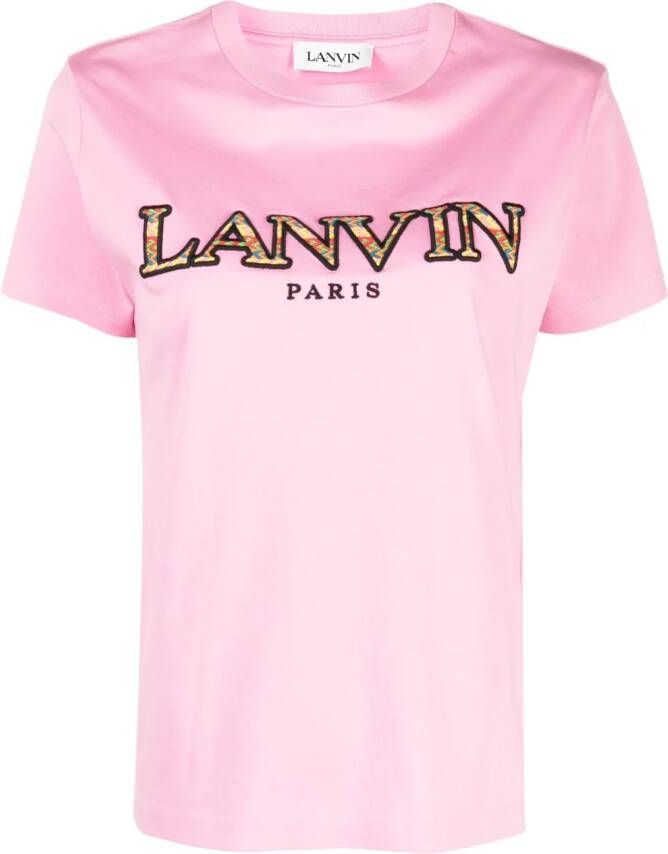 Lanvin logo-embroidered cotton T-shirt Roze