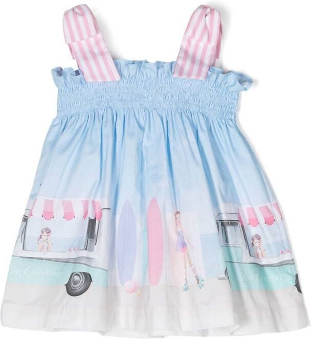 Lapin House Mini-jurk met gesmokt vlak Blauw