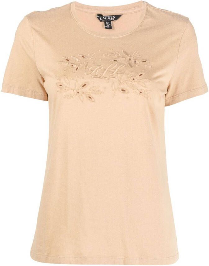 Lauren Ralph Lauren T-shirt met geborduurd detail Bruin